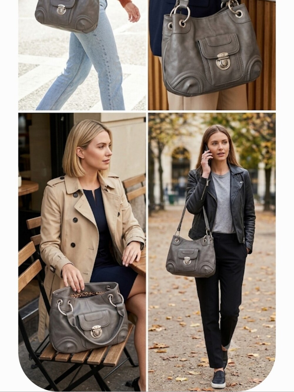 Aldo Gray Leather-Effect Shoulder Bag with Silver Hardware